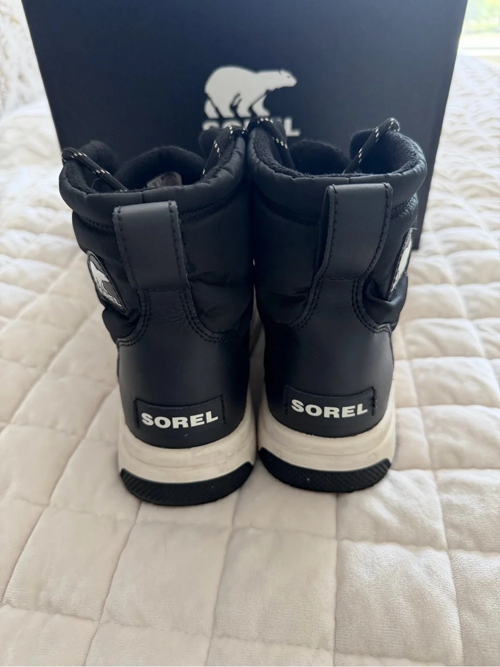 Sorel Kids Black Lace-Up Winter Boots with White Midsole